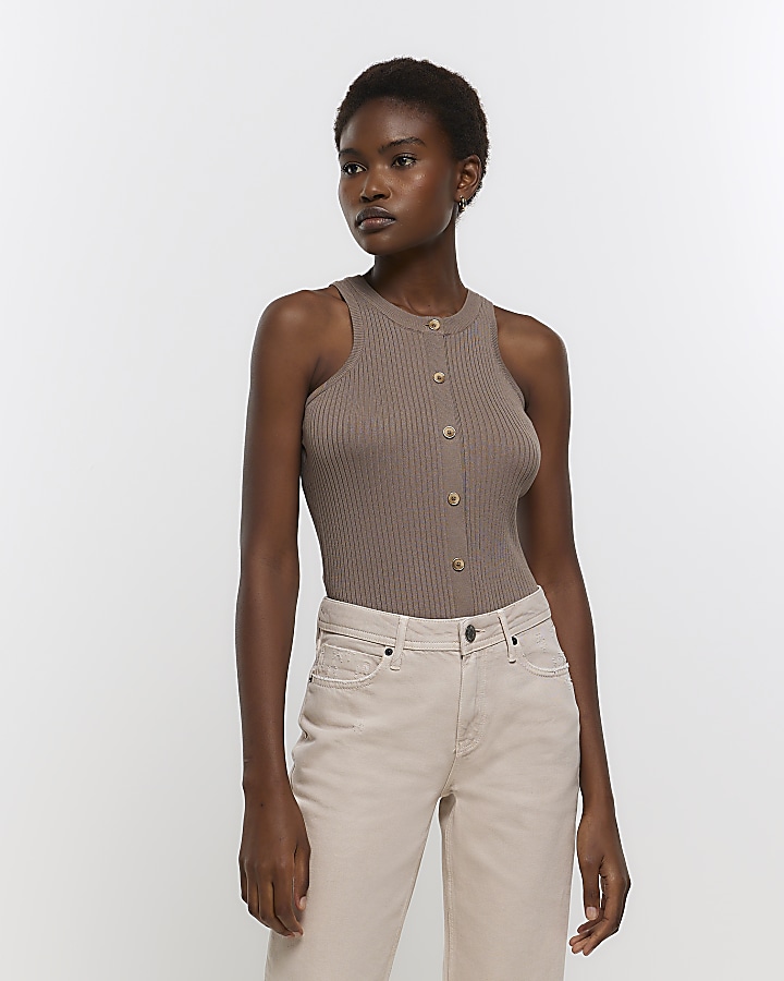 Basic beige ribbed top