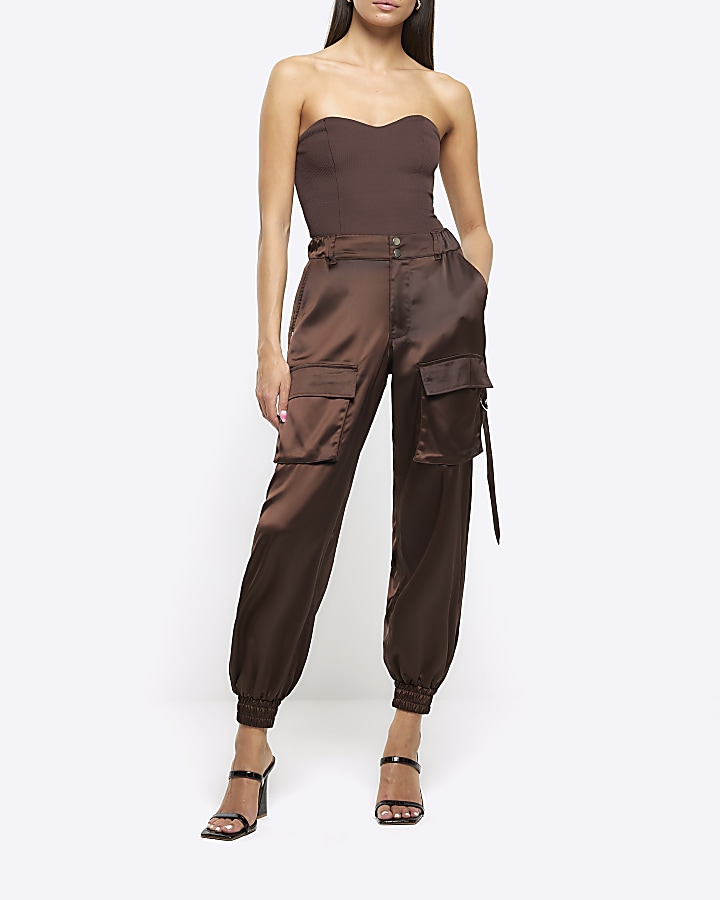 Satin cargo trousers - Brown - Ladies