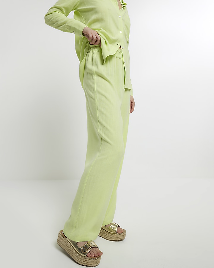 Lime green wide leg trousers with linen