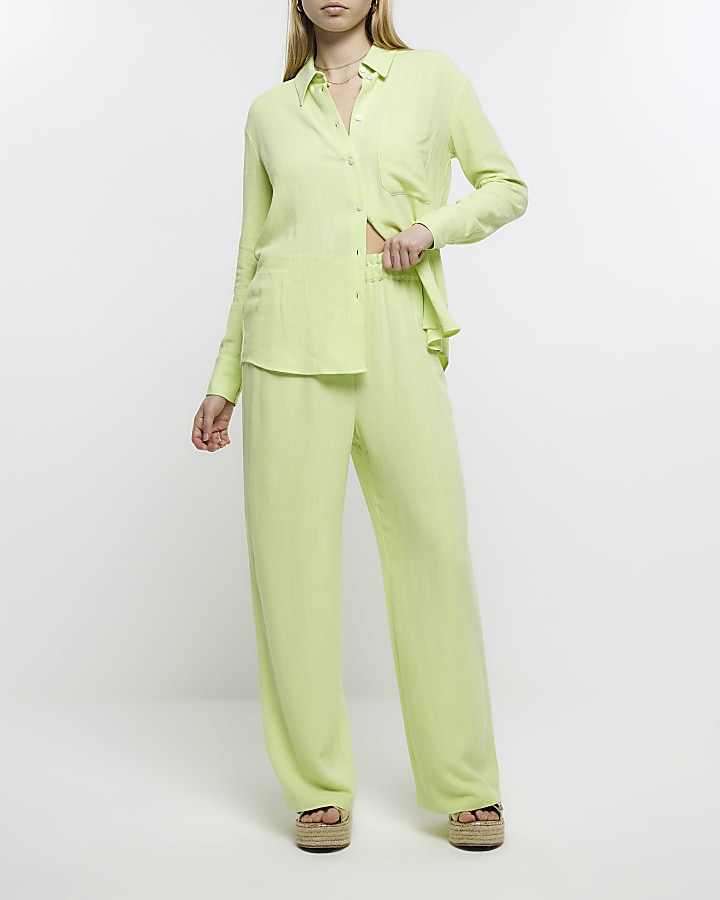 Lime green wide leg trousers with linen