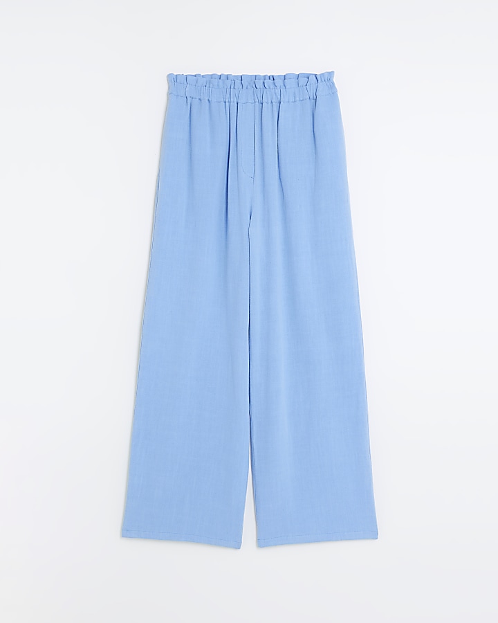 Blue wide leg trousers with linen | River Island