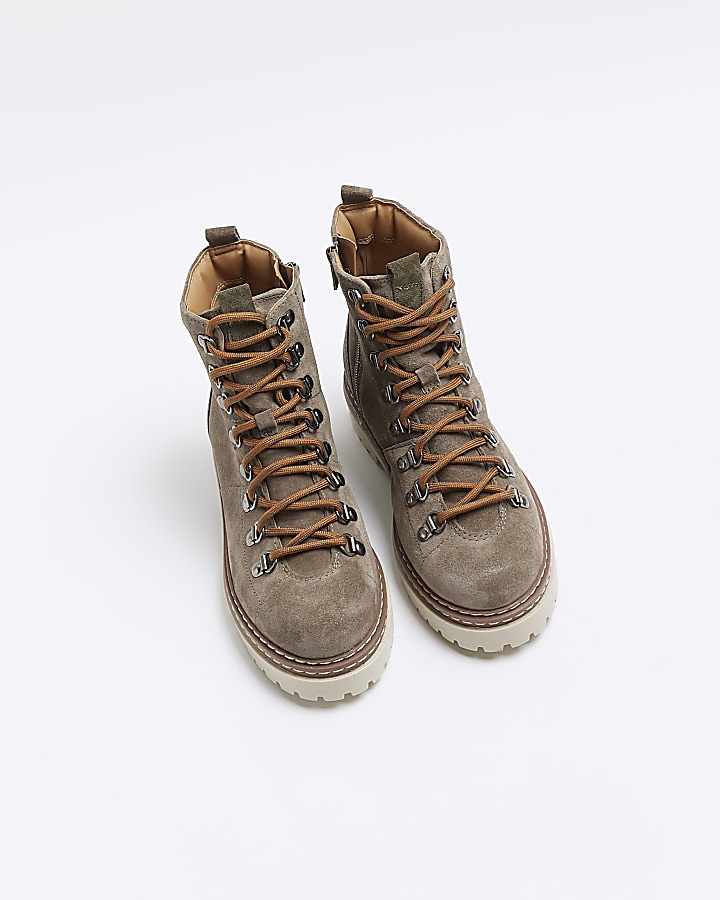 Khaki leather hiker boots