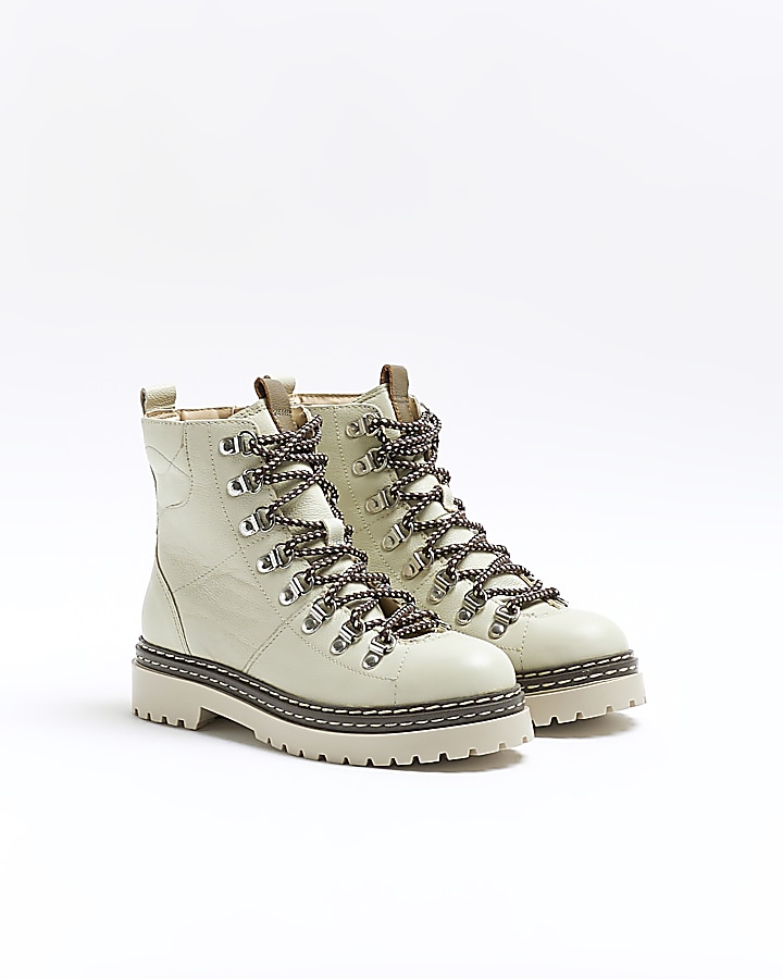 Cream leather hiker boots | River Island