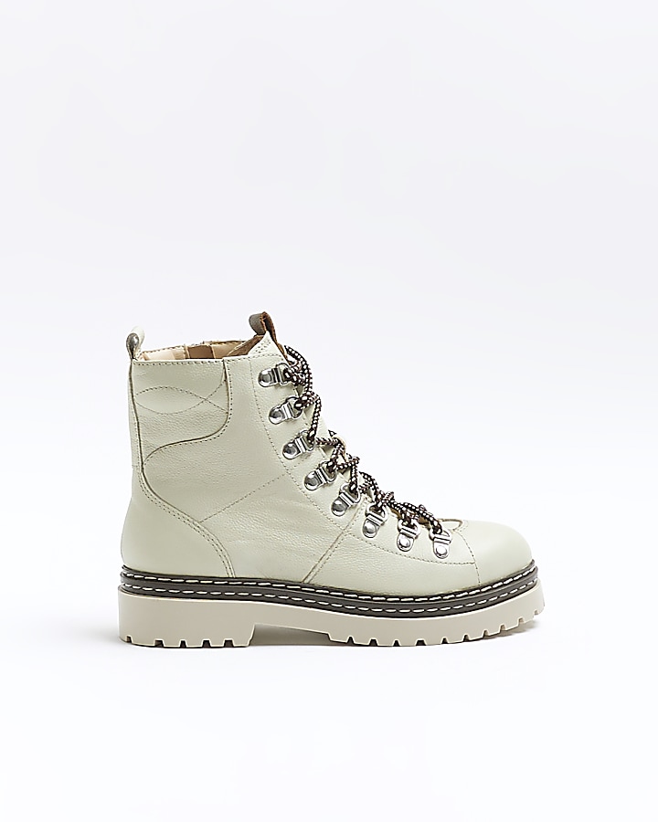 Cream leather hiker boots | River Island