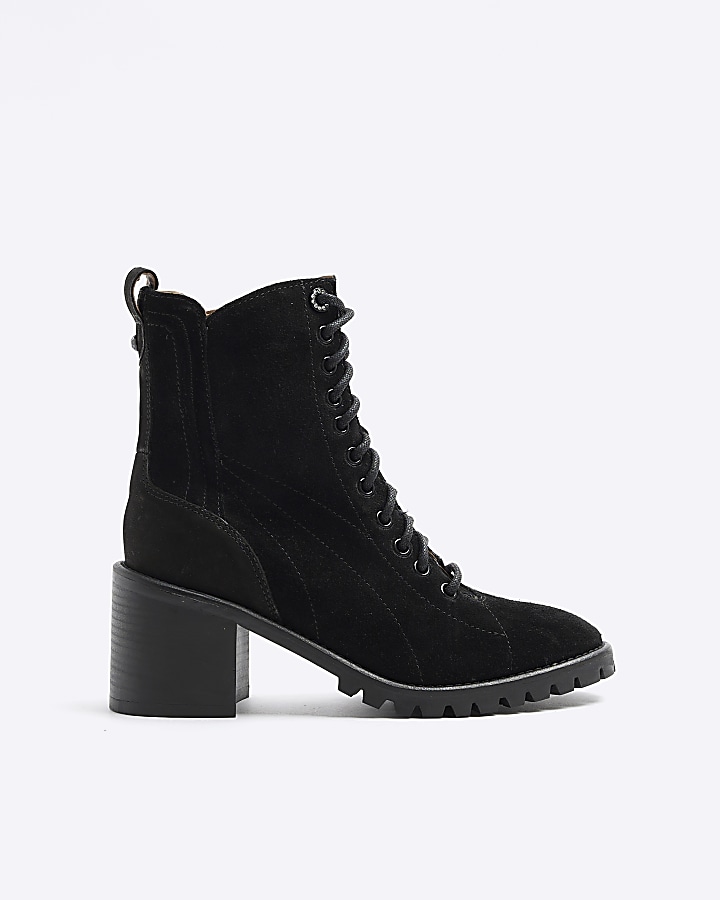 Black suede lace up ankle sale boots