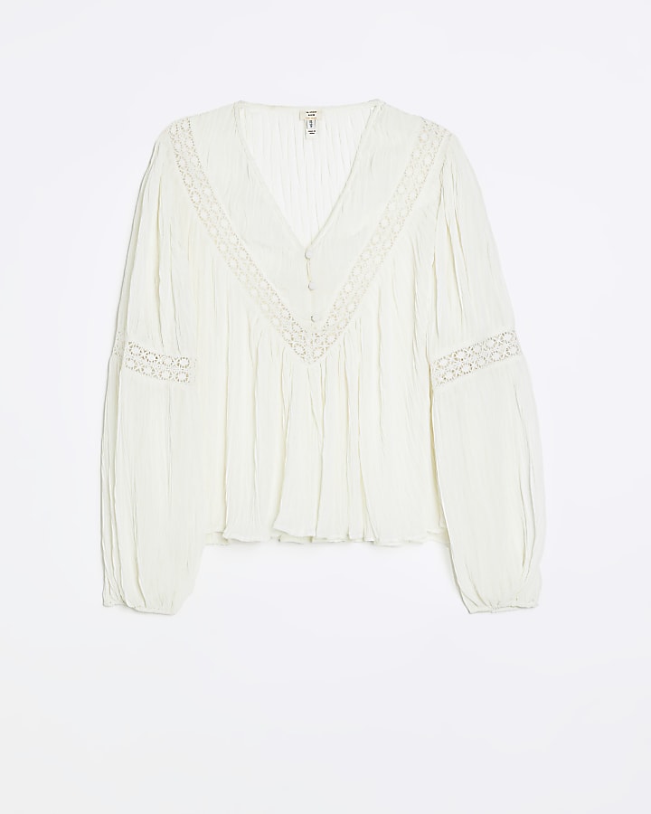 White chiffon lace trim blouse | River Island