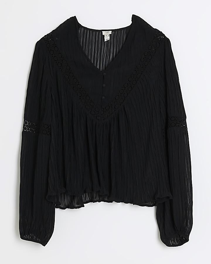 Black lace trim blouse | River Island