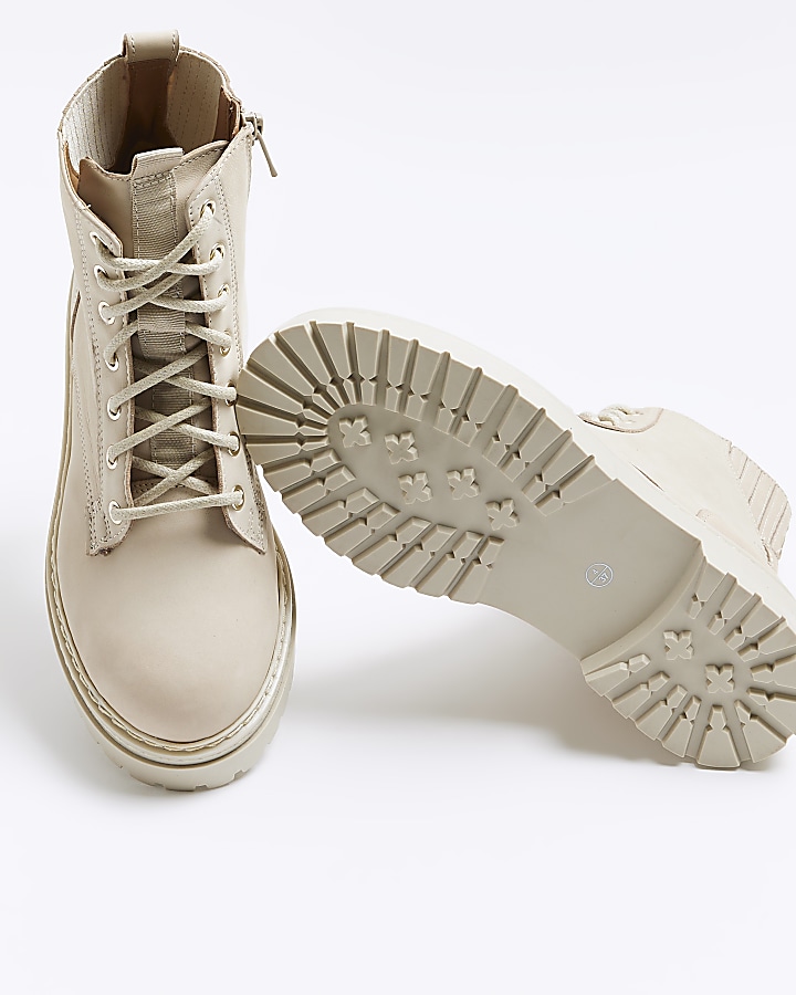 Cream leather lace up boots