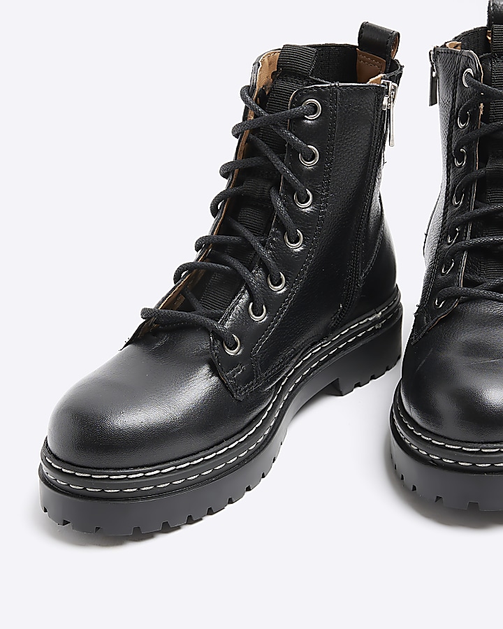 Black leather lace up boots