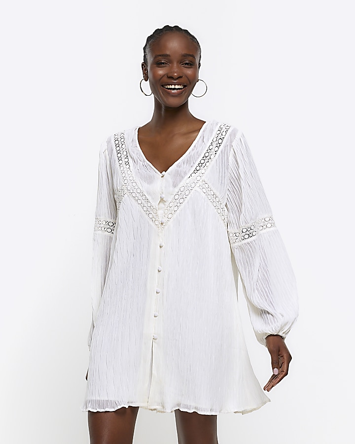 White lace cheap smock dress