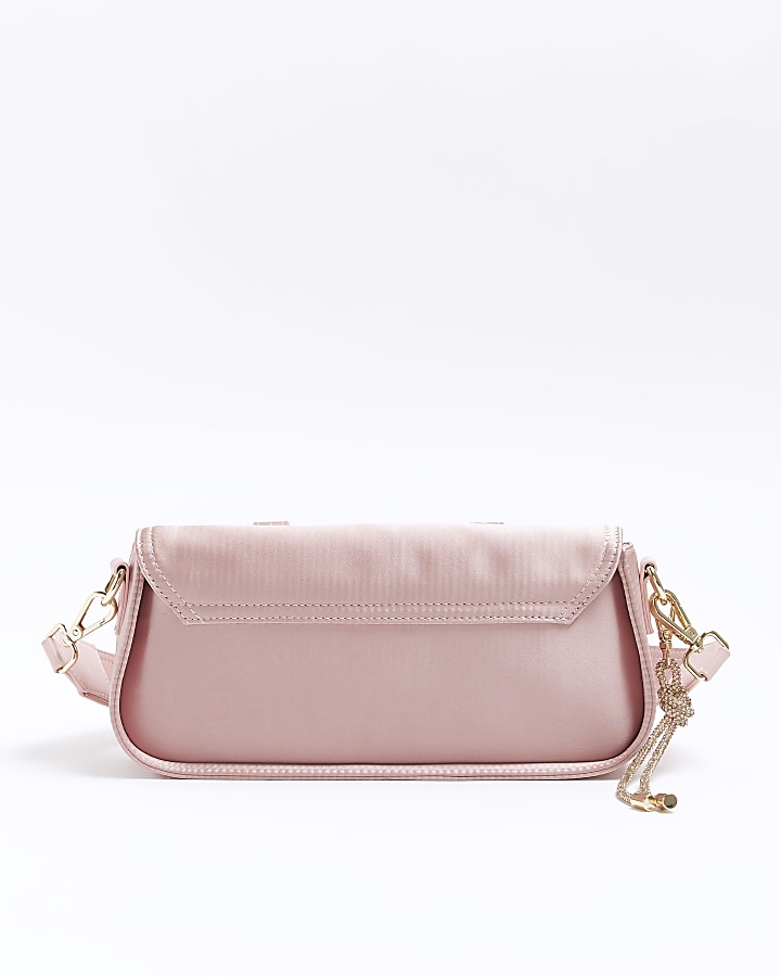 Pink satin utility shoulder bag