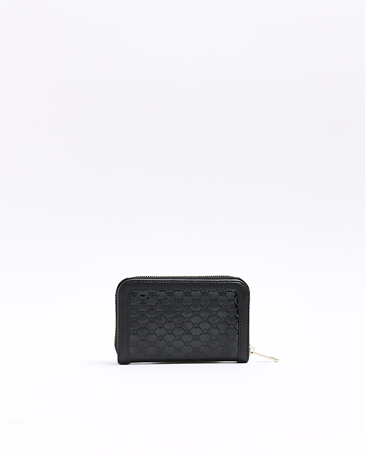 Black patent embossed RI purse River Island
