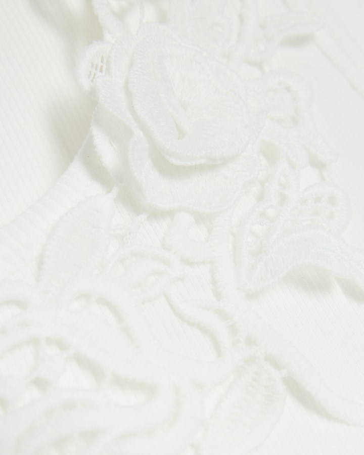 White floral detail ribbed vest top