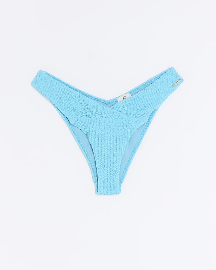 Blue textured v front bikini bottoms
