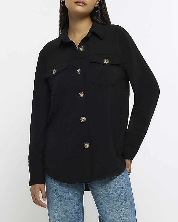 Black textured long sleeve shirt