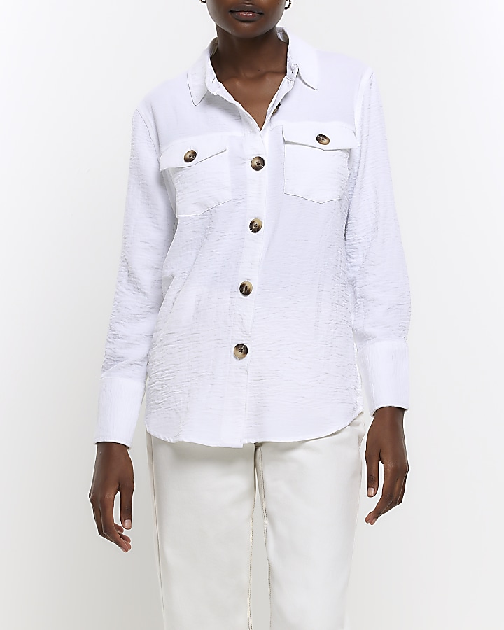 Cream textured long sleeve shirt