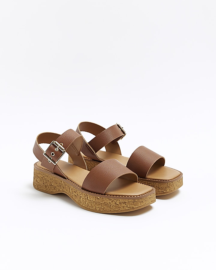 Brown cork flatform sandals | River Island