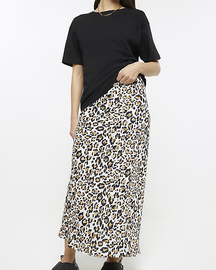 Beige leopard print maxi skirt