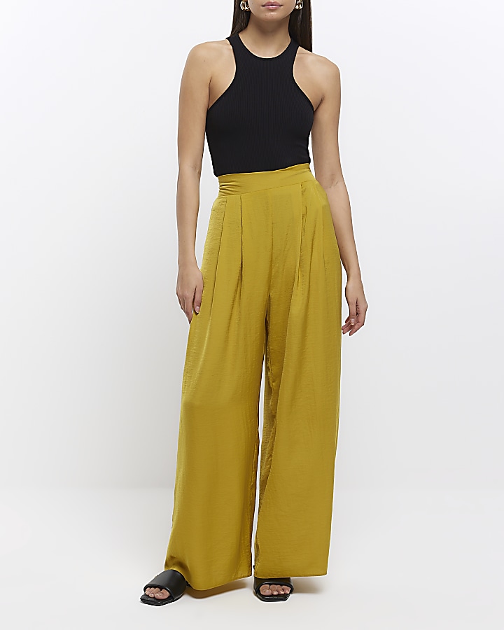 Yellow wide hot sale leg trousers