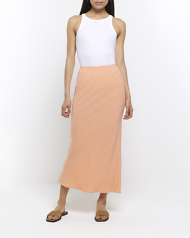 Coral maxi skirt with linen