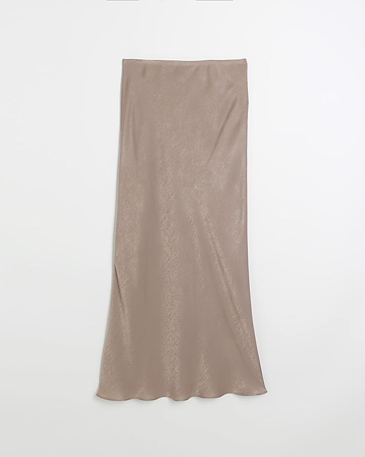 Brown satin maxi skirt