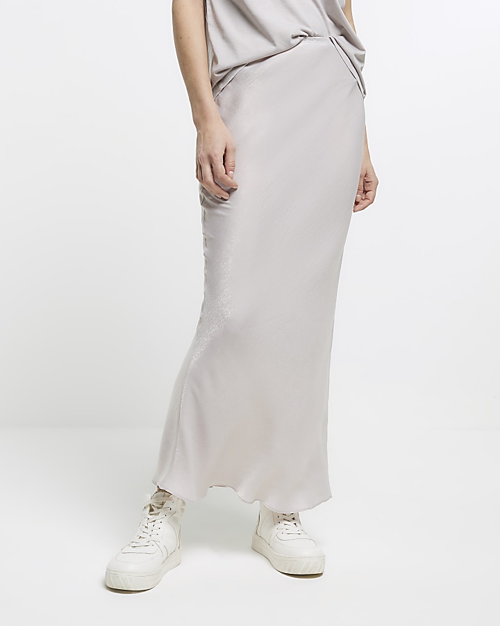 Grey satin maxi skirt