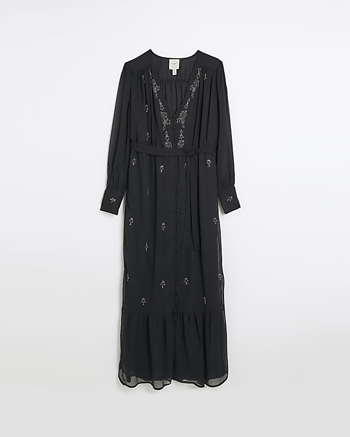 Black embellished maxi dress | River Island