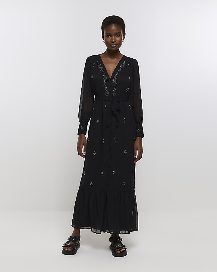 River island black 2024 long sleeve dress