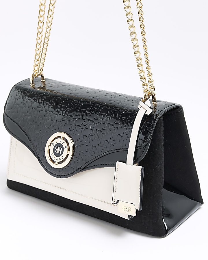 Black RI embossed chain shoulder bag River Island