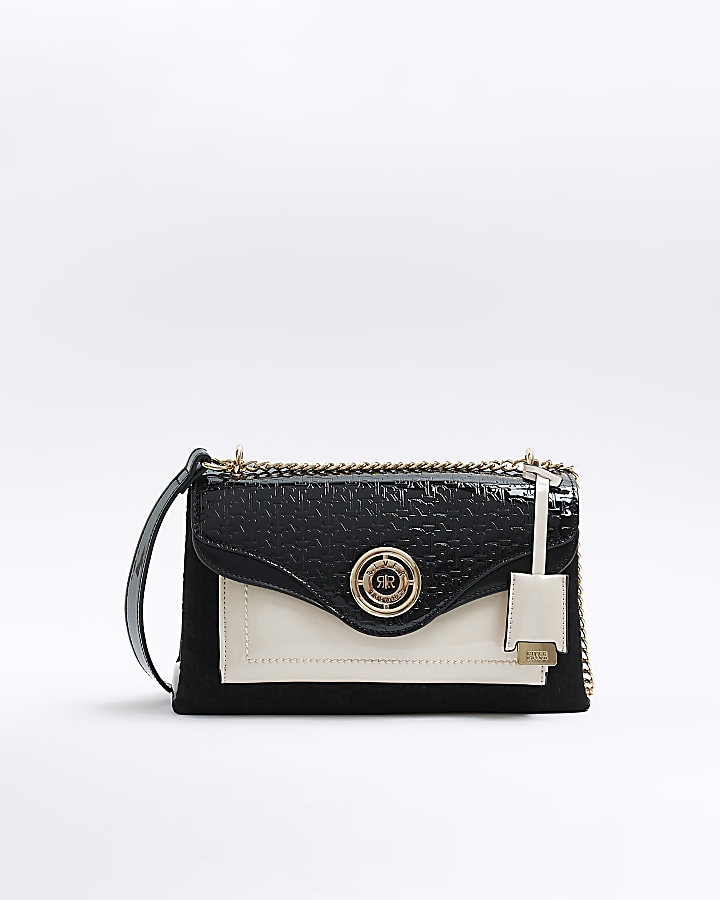 Black RI embossed chain shoulder bag