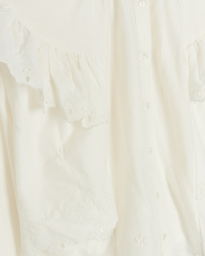 Cream embroidered frill blouse