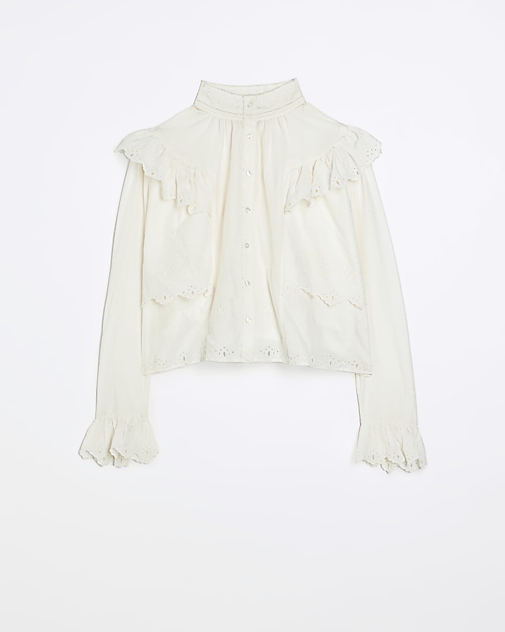Cream embroidered frill blouse