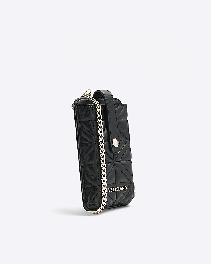 Black quilted phone holder bag