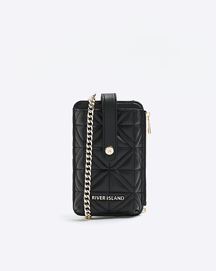 Black quilted phone holder bag