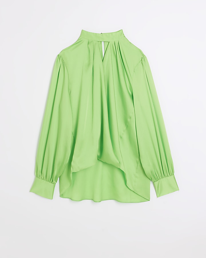 Green high neck wrap blouse
