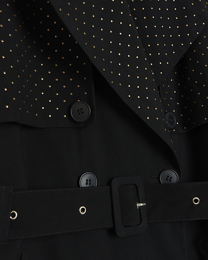 Black studded longline trench coat