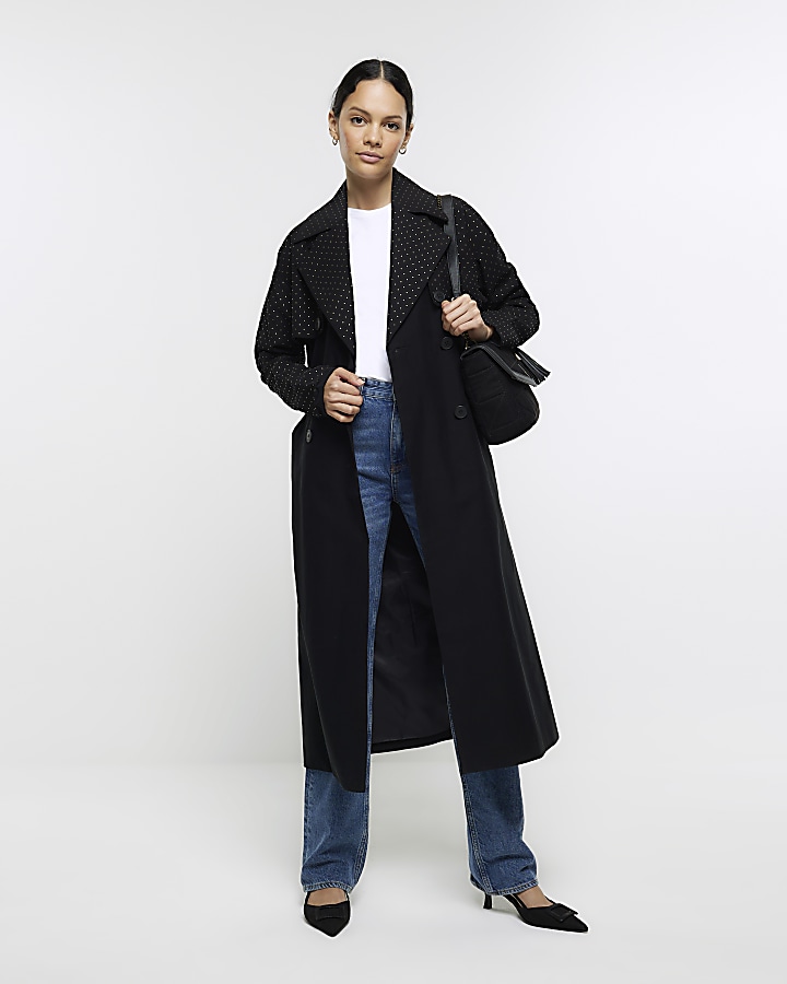 River island black store trench coat