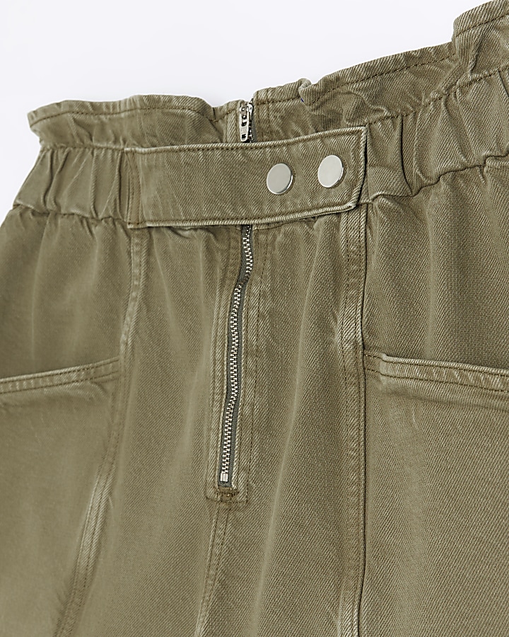Khaki paperbag denim shorts