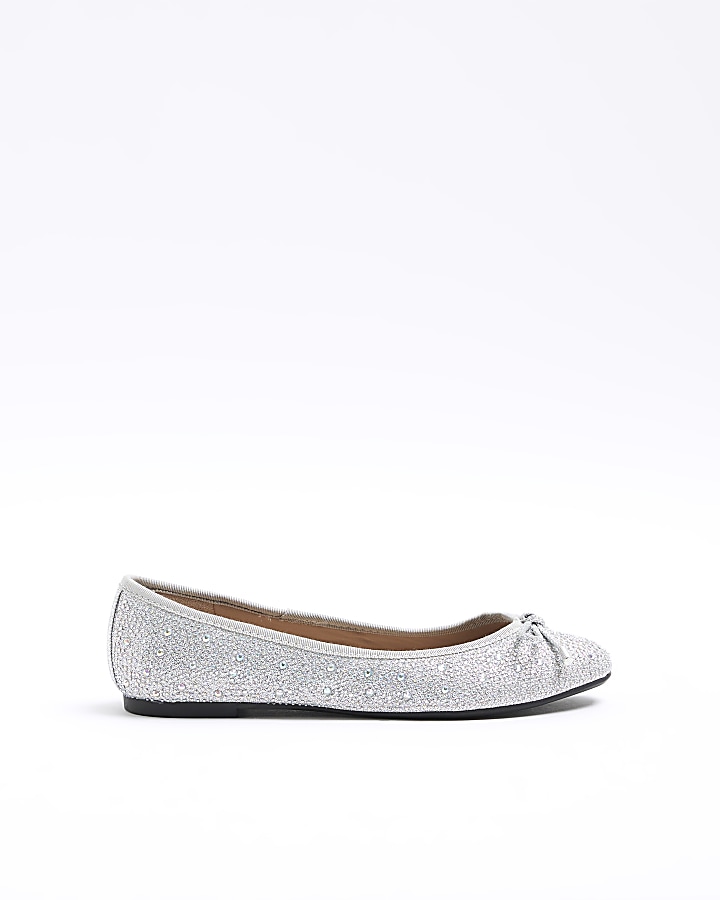 Silver diamante sale flat shoes