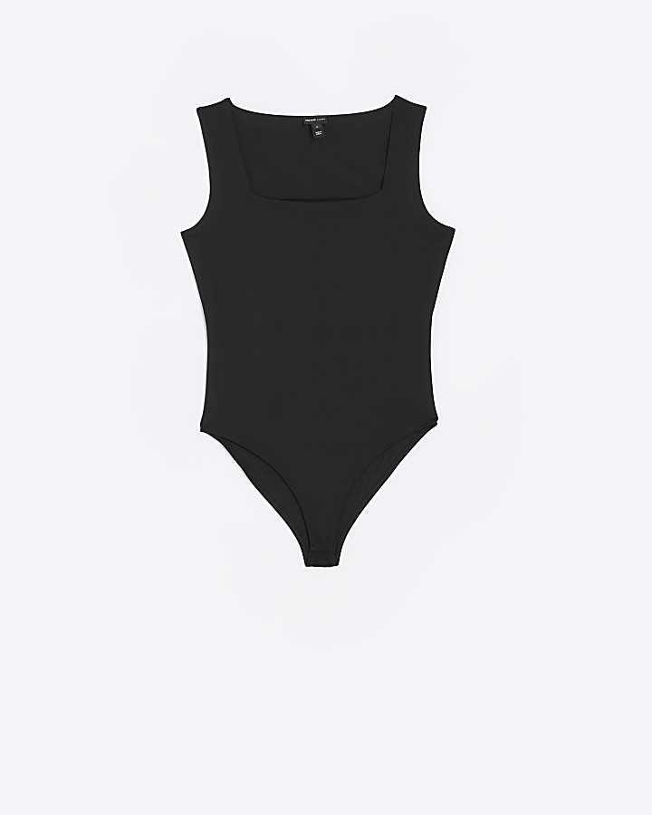 Black square neck bodysuit | River Island