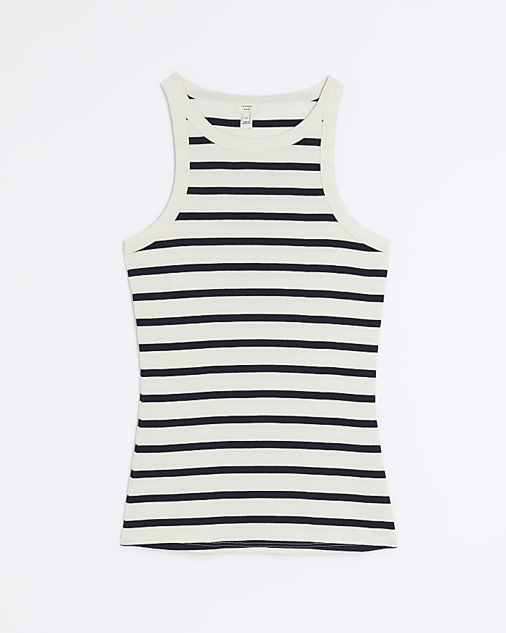 Navy stripe racer vest top River Island