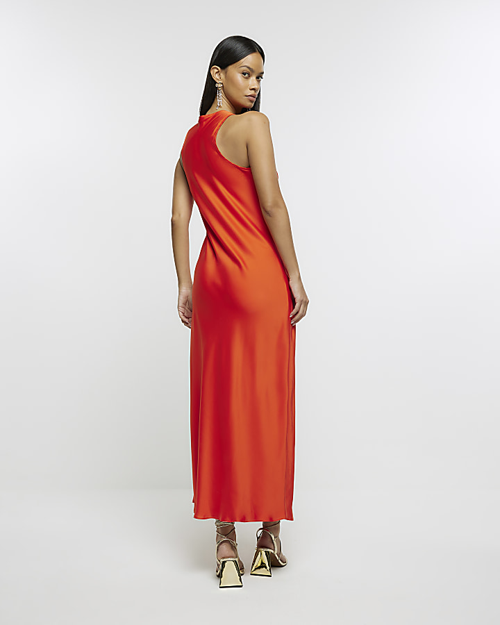 Red slip maxi dress