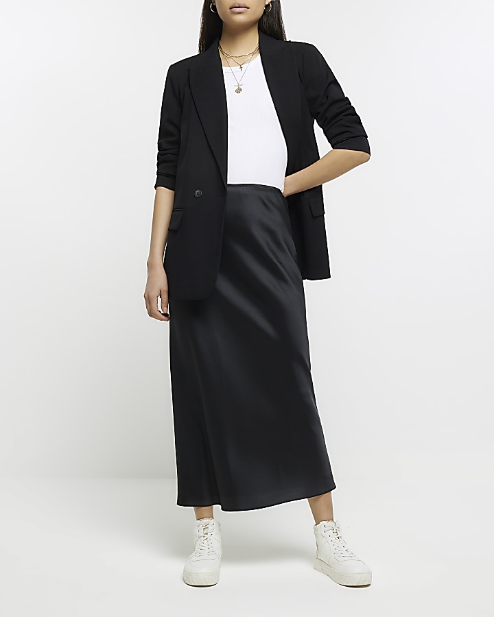 Black satin maxi skirt