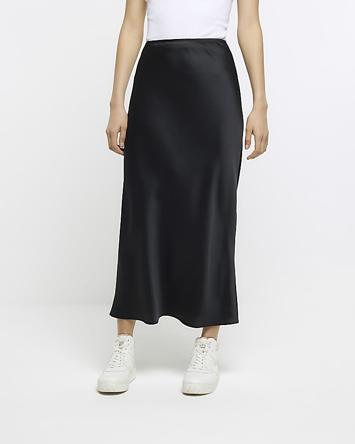 Black satin maxi skirt | River Island