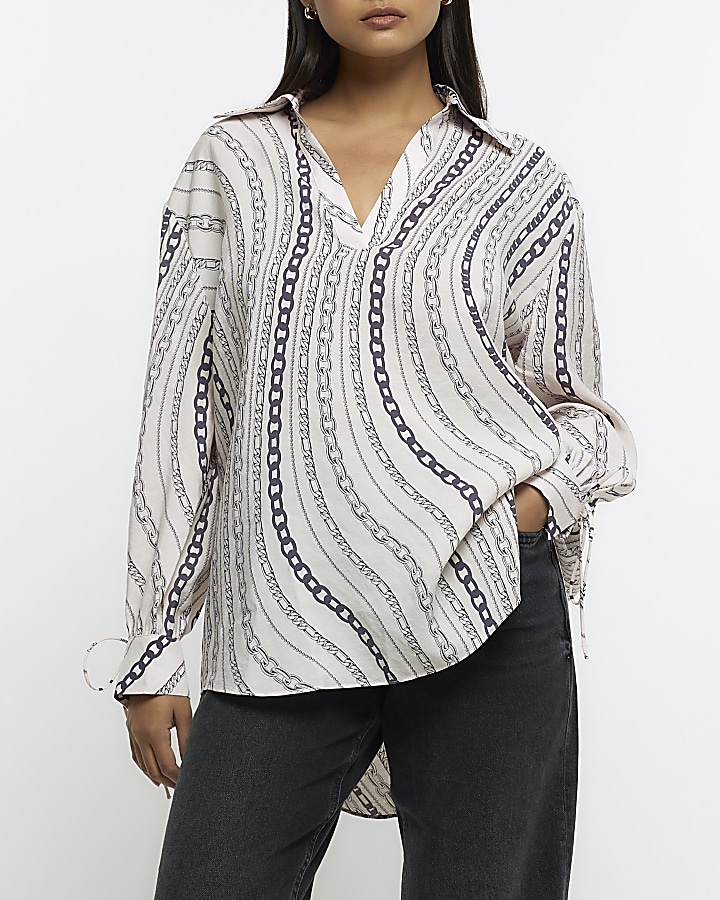 White chain print oversized shirt