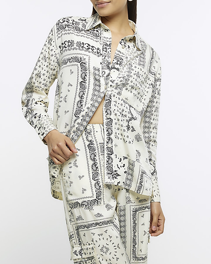 Cream paisley print long sleeve shirt