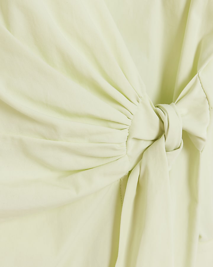 Green tie waist wrap mini shirt dress
