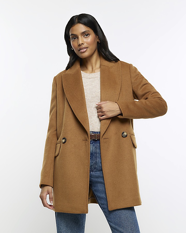 Brown wool blend blazer coat