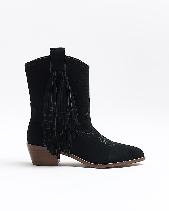 Black fringe boots outlet with heel