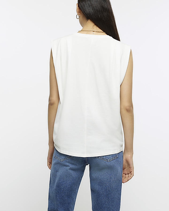 White box pleat sleeveless t-shirt